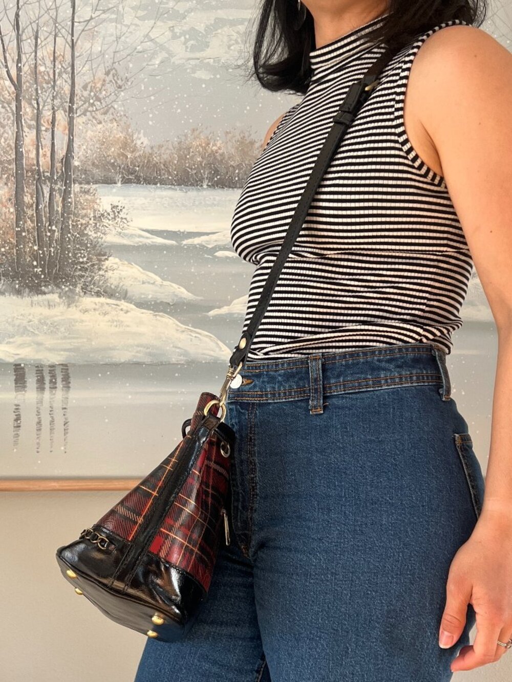 Patricia‎ Nash Red Black Tartan Plaid Civetta Bucket Crossbody Shoulder Bag - Picture 3 of 13